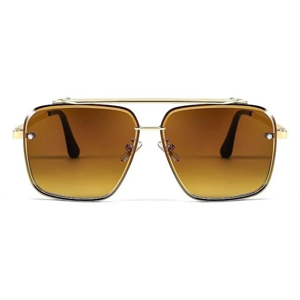 Aviator Sunglasses Gold Frame Brown Lens Square Fashion Shades UV400 Protection‎